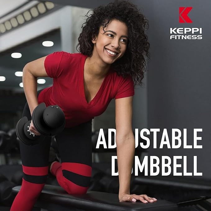 Keppi Adjustable Dumbbells Set-25lb/40lb/55lb/60lb, Anti-Slip Metal Fast Adjust Weight Handle, Exercise & Fitness for Full Body Workout - Adjustable Dumbbell Series