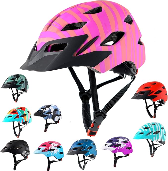 Kids Bike Helmet,Bavilk Kids Boys Girls Bike Helmets with LED Light Detachable Visor Children Youth Teen Multi-Sport for Skating Cycling Scooter Skateboard Adjustable & Lightweight 19.7"-22.4"