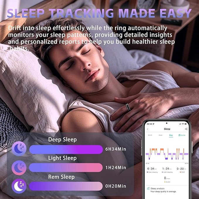 Smart Ring for Men Women – Fitness Tracker Ring with Heart Rate, SpO2, Blood Pressure, Sleep Monitoring, Step & Calorie Counter, No Subscription Fee, iOS & Android Compatible (Black, 14)