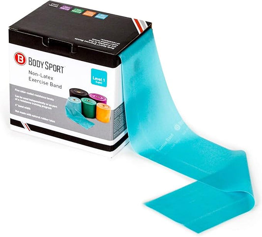 Body Sport Exercise Band, 50 yd. x 4 in. Roll, Light Resistance - Home & Gym Fitness Equipment for Stretching, Strength Training & Physical Therapy (Light Resistance Blue)