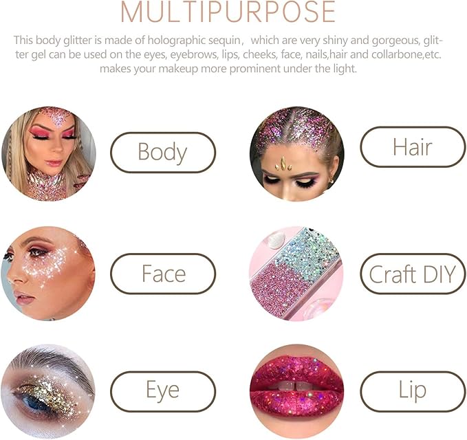 6PCS Red Face Body Glitter Gel，Holographic Chunky Sequins Body Glitter Paint for Party Singer Concerts Music Festival Rave Accessories for Girls Women Face Body DIY Sparkling Makeup