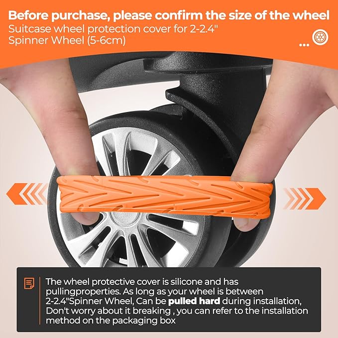 8 Pcs Upgrade Luggage Wheel Covers, Carry On Luggage Suitcases,Wear-Resistant, Anti-Noise, Silicone Wheel Protective Covers for 2-2.4" Spinner Wheel,Essential Travel Accessories (Orange)
