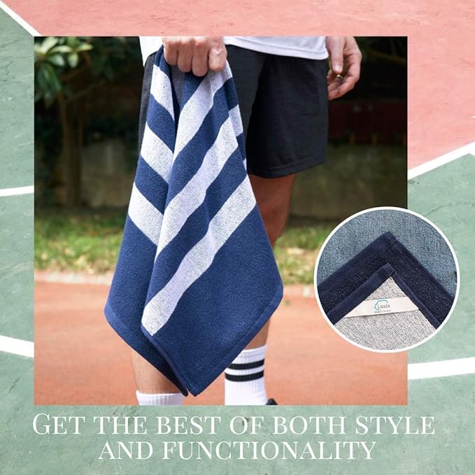 Luzia Striped Workout Towel for Sweat (Pack of 4) - Premium Quality 100% Turkish Cotton - Lightweight and Super Absorbent for Exercise, Sports, Workout, Fitness, Gym, Yoga, Running (Blue)
