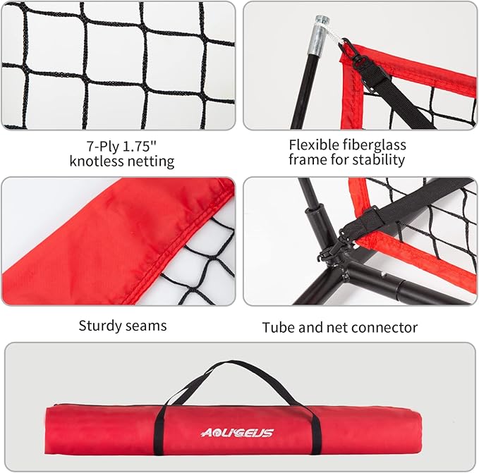 7'X7' Baseball Softball Practice Net,Pitching Net,Batting Net,with Baseball Tee,Bonus Strike Zone and Bow Frame,for Hitting,Pitching, Catching