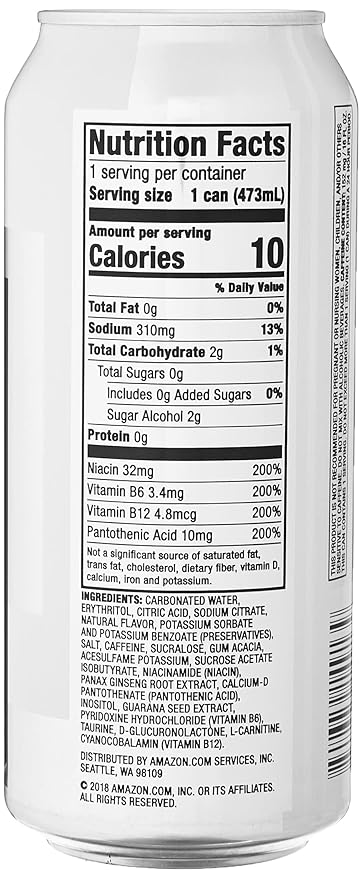 Amazon Brand - Solimo Silver Energy Drink, Sugar-Free, Vegan, Low-Calorie, 16 fl oz (Pack of 12)