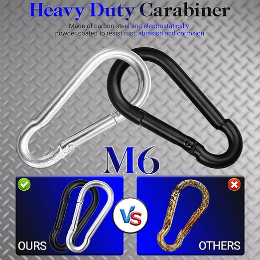 200Pcs 2.36" Heavy Duty Snap Hook Carabiners - M6 Galvanized Steel Quick Links for Keys, Hammocks, Swings, Outdoor Gear - Camping, Hiking, Fishing (Black)