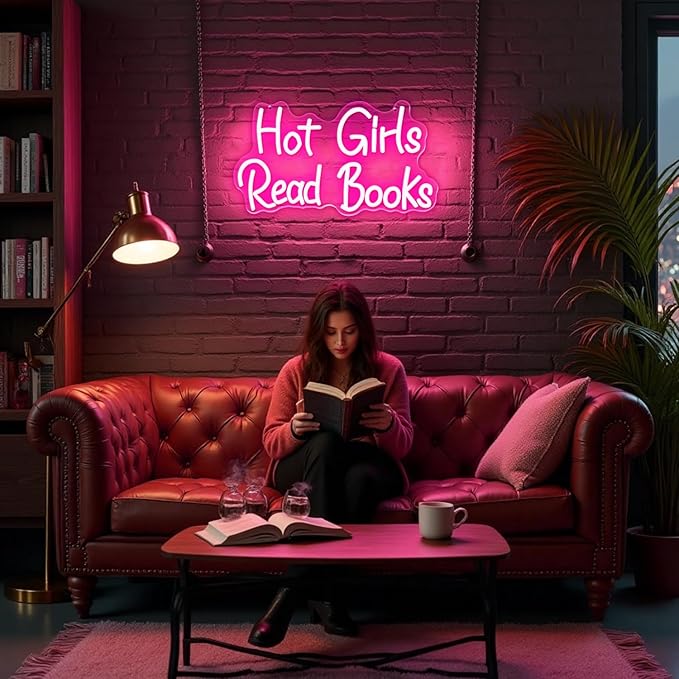 Hot Girls Read Books Neon Sign,Classroom Neon Sign,Pink LED Light Up Wall Sign for Classroom,Girls Bedroom,Dorm Room,Back to School Decor,College Gift,Cute Study Room Led Neon Light