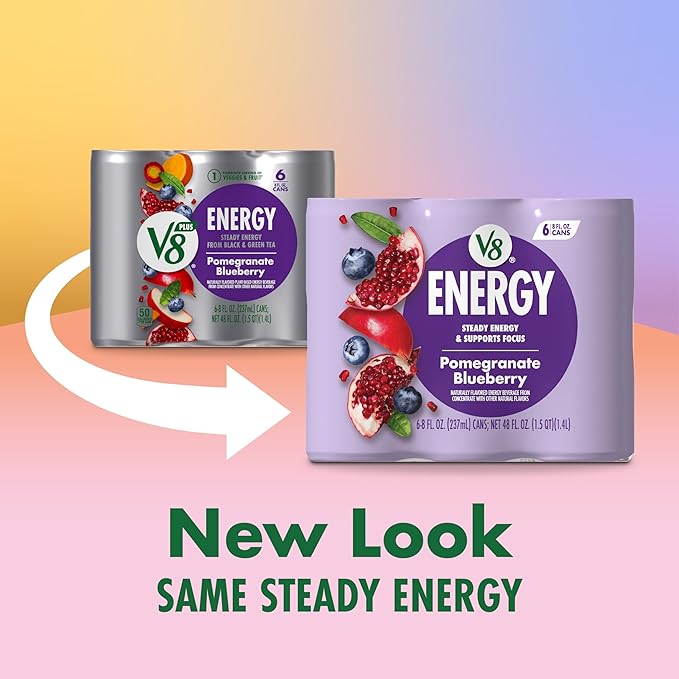 V8 Energy Pomegranate Blueberry Energy Drink, 8 fl oz Can (24 Pack)