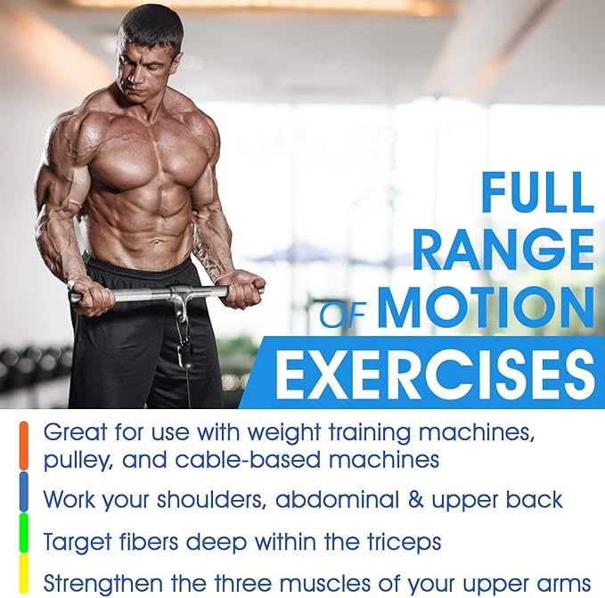 Yes4All Tricep Press Down Cable Machine Attachment Set, LAT Pulldown Attachment, Cable Machine Accessories for Home Gym