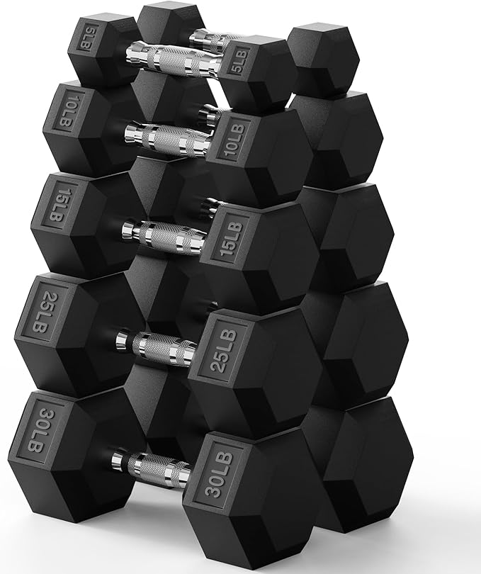 PAPABABE Hex Dumbbell Set 45-550 lb, Rubber Encased Home Gym Dumbbells, Weights Dumbbells for Women & Men, Hand Weight for Strength Training