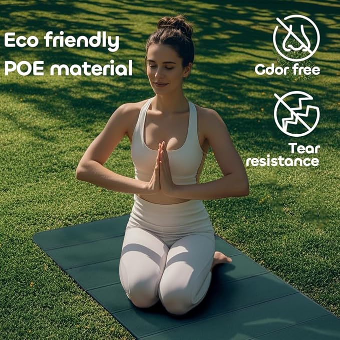 Foldable Yoga Mat 12mm Extra Thick Joint Protection,Portable Design for Travel/Pilates/Board/Camping,Environmental Sports Mat Non-Slip Gym Mat,Odorless POE Material