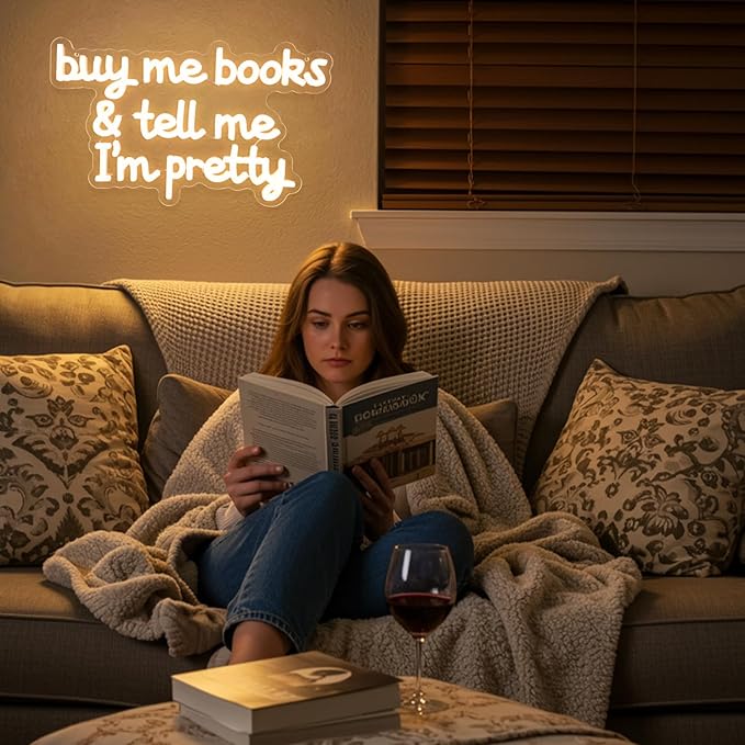 Buy Me Books and Tell Me I'm Pretty Neon Sign,Neon Signs For wall Decor,Classroom Sign,Warm White LED Sign,Dimmable Letter Neon Lights,Neon Light Sign for Bedroom Classroom Led Wall Art