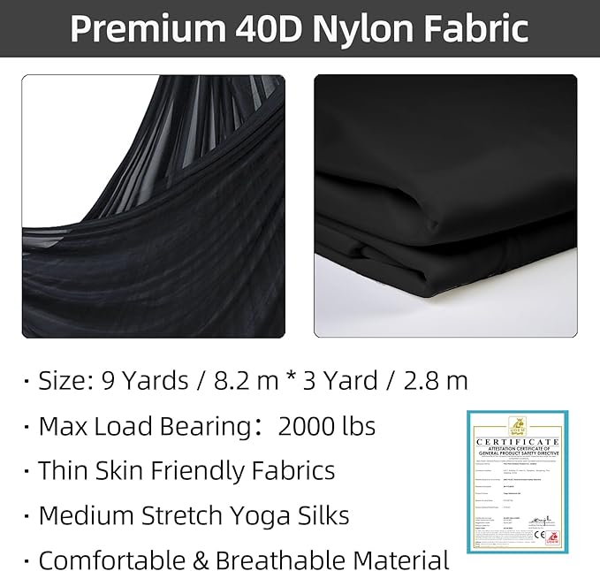PRIOR FITNESS Aerial Silks Kit Colorful 9/15/20 Yards 40D Nylon Fabric Hammock Set With Hardware & Guide for All Levels Of Aerial Yoga Practice and Acrobatic Flying For Adults Aerial silk