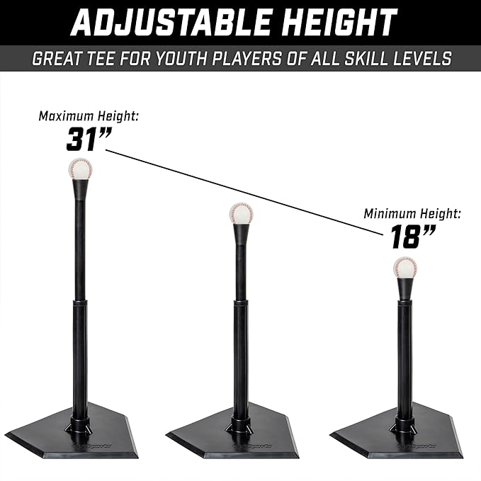 GoSports Baseball & Softball Batting Tees - Choose Jr. or Standard - Adjustable Rubber Hitting Tee