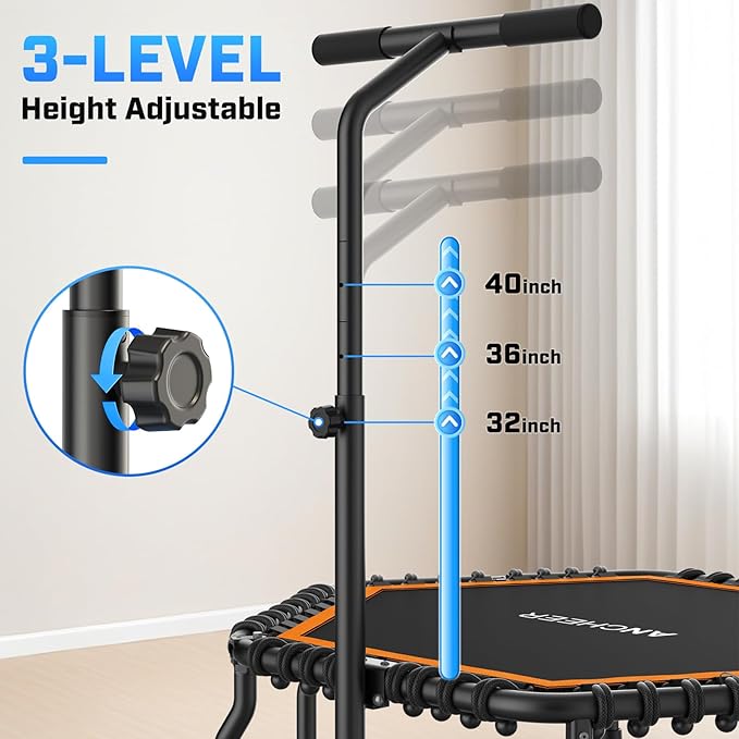 ANCHEER 50" Rebounder Trampoline for Adults With Bar, 550 LBS Mini Trampoline Quiet Exercise Bungee Jumping Cardio Trainer Workout