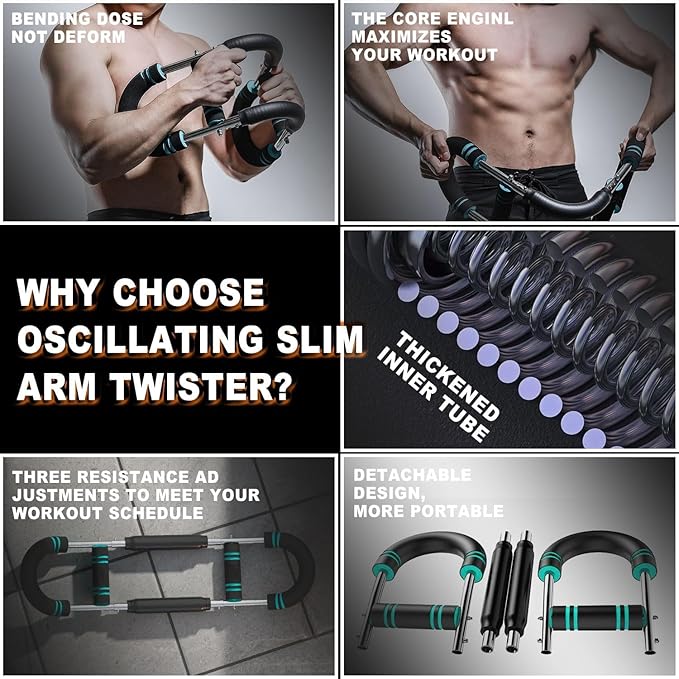 BIGWET Arm Trainer, 60~130LB Adjustable Spring Workout Bar, Forearm Triceps Chest Enhanced Exercise Strengthener,Portable Home Fitness Equipment