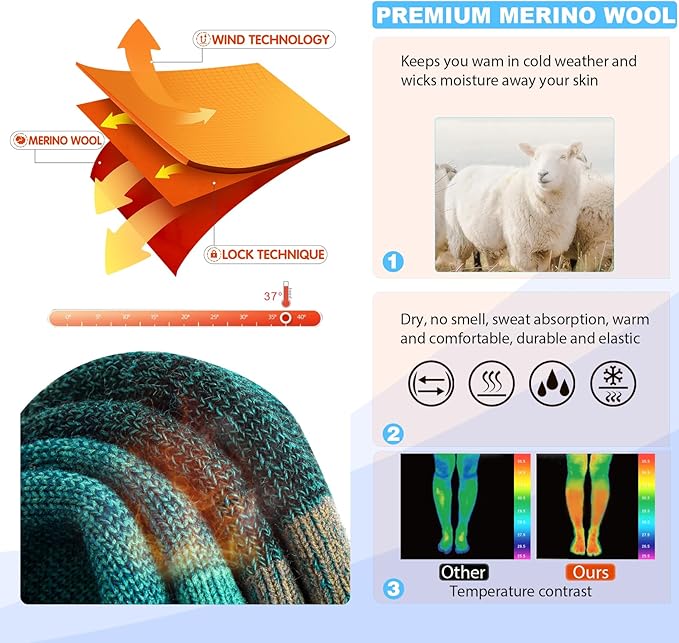 Hylaea Merino Wool Ski Socks, Cold Weather Socks for Snowboarding, Snow, Winter, Thermal Knee-high Warm Socks, Hunting