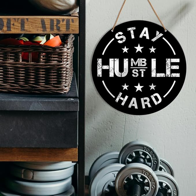 Gym Signs Wall Decor, Home Gym Motivational Wall Decor Gym Hanging Signs Decorations for Fitness Workout Room Gift for Woman Man Gym Enthusiast, Stay Humble Hustle Hard