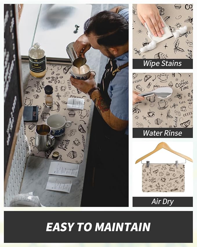 AMOAMI Coffee Mat Hide Stain Rubber Backed Absorbent Dish Drying Mat for Kitchen Counter - Fits Under Coffee Maker & Espresso Machine (12x19, Milk Tea)