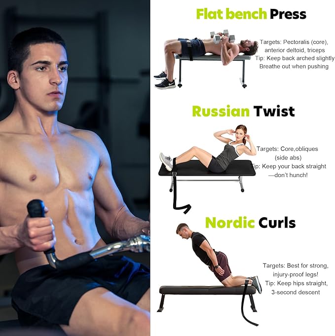 Nordic Hamstring Curl Strap, 6.5FT Gym Seatbelt and Exercise Straps for Hamstring Stretch Strap & Mobilization Belt,Home Gym Women Men, Lifting Seatbelt Gym, Black