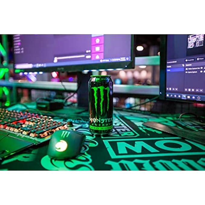 Monster Energy Zero Sugar, Green, Original, Low Calorie Energy Drink, 16 ounce (Pack of 15)