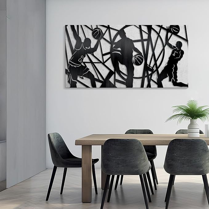 Large Canvas Wall Art, Basketball Sports Motivational Artwork Pictures Cool Teen Boy Poster Prints Man Wall Paintings for Home Office Gym Decor Framed Ready to Hang 24x48 IN