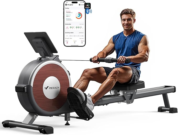 MERACH Rowing Machines for Home, Magnetic Rowing Machine with 16 Levels, Rower Machine of Quiet Resistance, Dual Slide Rail with Max 350lbs Weight Capacity, App Compatible