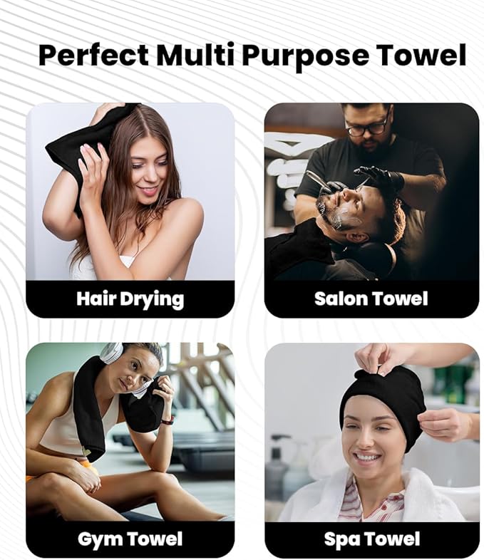 Avalon Salon Towel - Black Hand Towels Bulk Pack of 24-100% Cotton Absorbent Spa, Facial & Gym Towels for Working Out - 16x27 Inches (Not Bleach Proof)