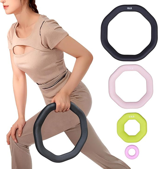 Leikefitness Weight Ring 2-in-1 Kettlebell & Dumbbell, cast Iron+PVC Coating, Yoga Exercise, Aerobics, Core Training, 4 in a Set (0.33LB + 5.5LB + 7.5LB + 10LB)