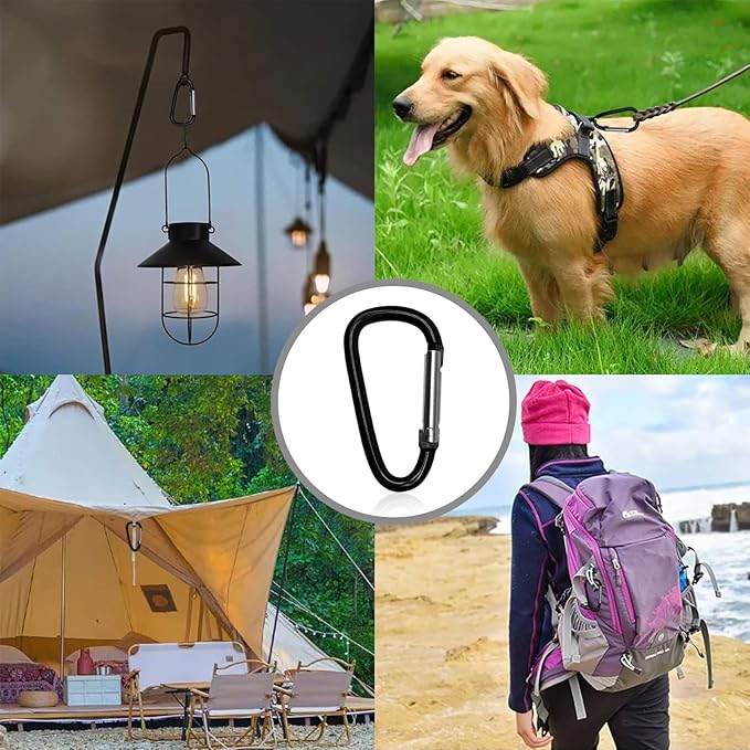 30PCS Aluminum Carabiner Clips, 2" D Shape Spring Snap Hooks Carabiner with 30PCS Keyring Keychain Hook