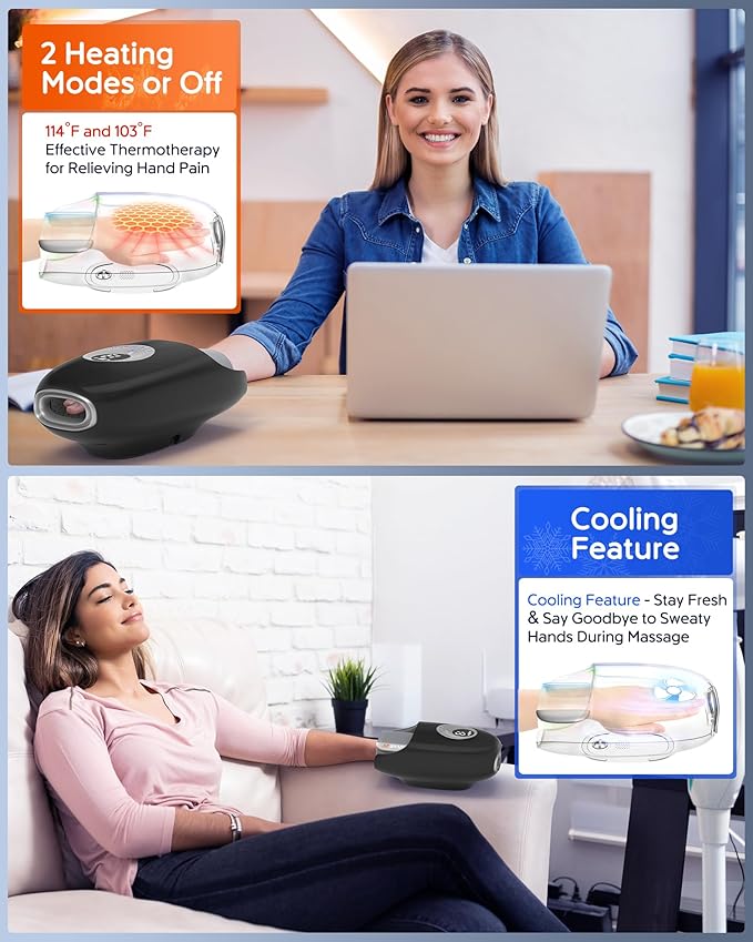 Hand Massager with Heat and Compression : Full Hand and Wrist Massage with Palm Kneading Rollers - Gifts for Arthritis Pain Relief Relaxation & Circulation - HSA or FSA Eligible