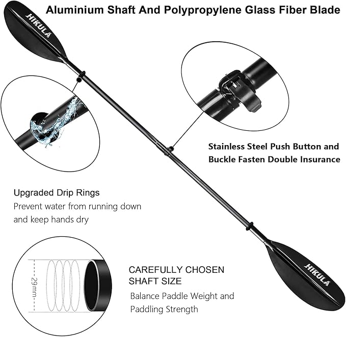 Kayak Paddle 4 Pieces Aluminum Shaft and PP Blade Floating 86.6in/220cm, 90.5inch/230cm Lightweight Oars
