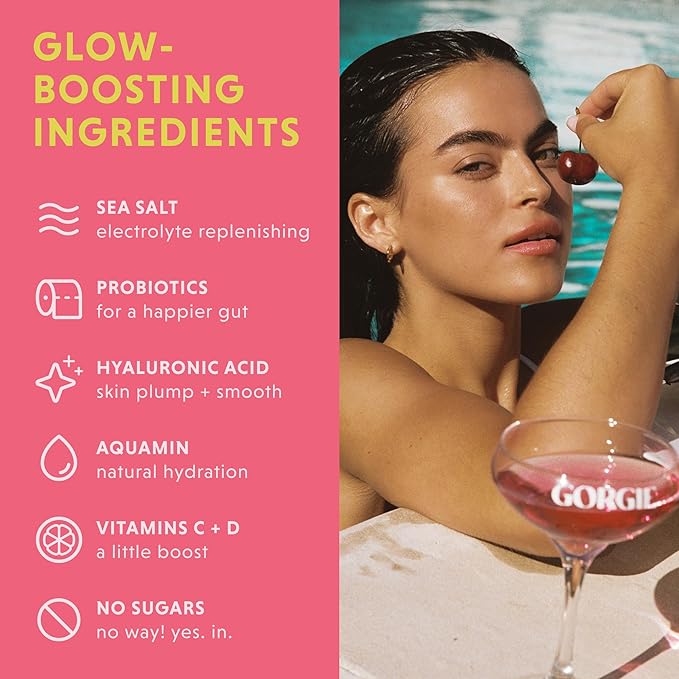 GORGIE Glow Variety Pack 15 Sticks, Electrolyte Powder Healthy Drink Mix, w/Hyaluronic Acid, Aquamin, Vitamin C & D, Probiotics, No Sugar, Antioxidants for Hydration, Skin Care, and Gut Balance