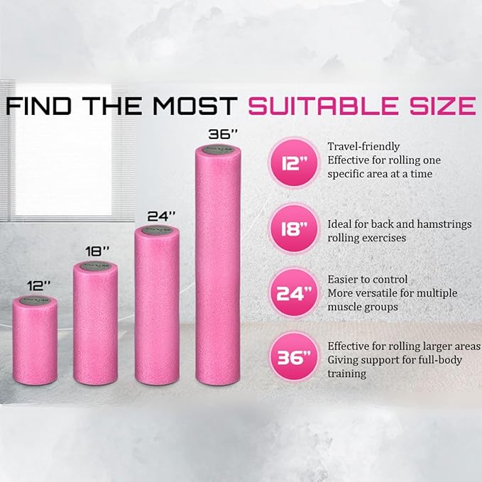 Yes4All High-Density EPP Round Back Roller Foam, Exercise Foam Roller for Yoga, Pilates & Stretching - 12, 18, 24, 36 inch