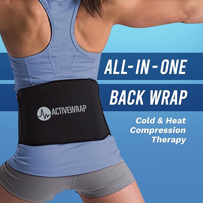 ActiveWrap - Back Ice Pack for Back Pain, Swelling, Sprain, Spasm, Stiffness and More, Reusable Ice Pack for Injuries with Compression Strap, Use for Hot and Cold Therapy, XX-Large