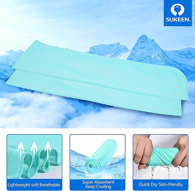 Sukeen 10 Pack Cooling Towels (40"x12") for Sweat, Quick-Drying Neck Cooling Wraps, Soft Breathable Cooling Towels for Neck and Face, Chilly SportsTowel for Yoga, Sport, Running, Workout
