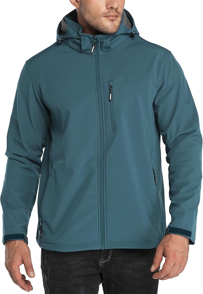Outdoor Ventures Men's Lightweight Softshell Jacket Fleece Lined Hooded Water Resistant Winter Hiking Windbreaker Jackets