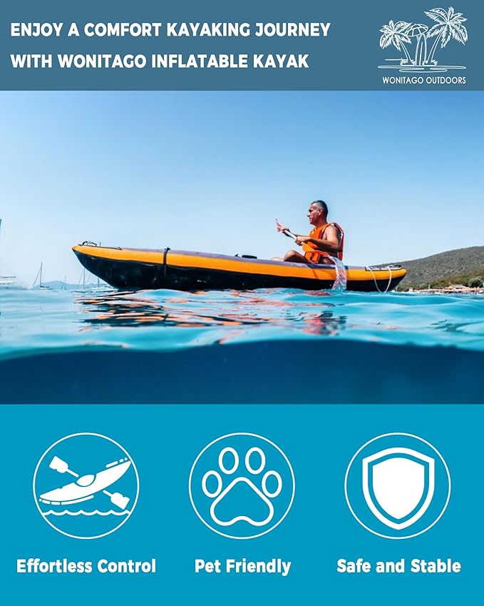 Inflatable Kayak, Portable Ripstop Oxford Cloth Recreational Touring Kayak with Fiberglass Kayak Paddle, Hand Pump and Carrying Bag, 1/2 Person