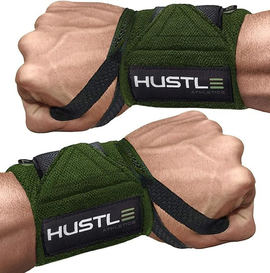 Hustle Athletics Wrist Wraps for Weightlifting – Max Wrist Support for Safe & Heavy Lifts, USPA Approved 18" & 12" Lengths, Thumb Loop Gym Straps for Powerlifting & Weight Lifting for Men and Women