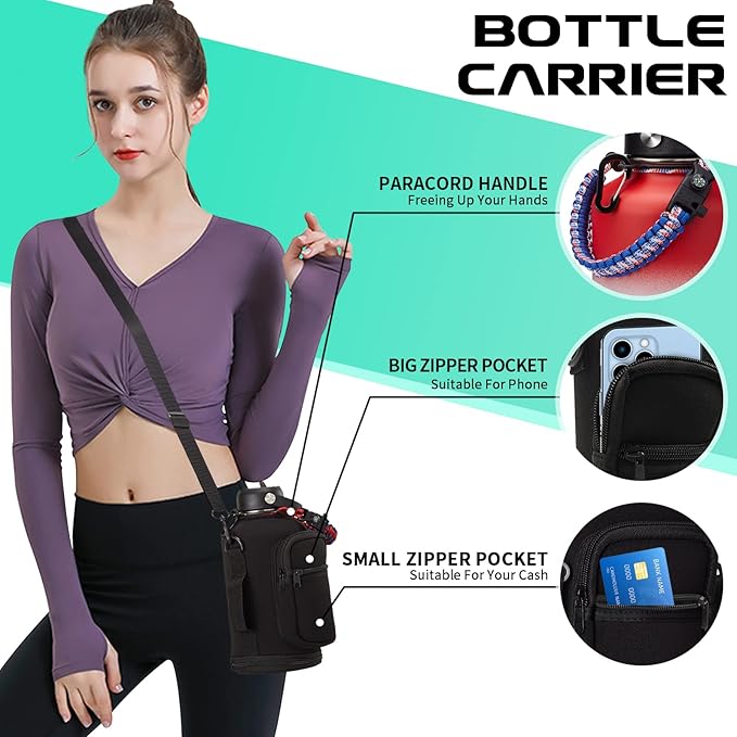 Half-Gallon Vacuum Water-Bottle with Sleeve, Paracord Handle, Straw & Spout Lid, 64oz Stainless Steel Insulated Water Jug, Cold-48h & Hot-24h Triple-Wall Metal Vacuum Flasks for Sports Hiking Camping