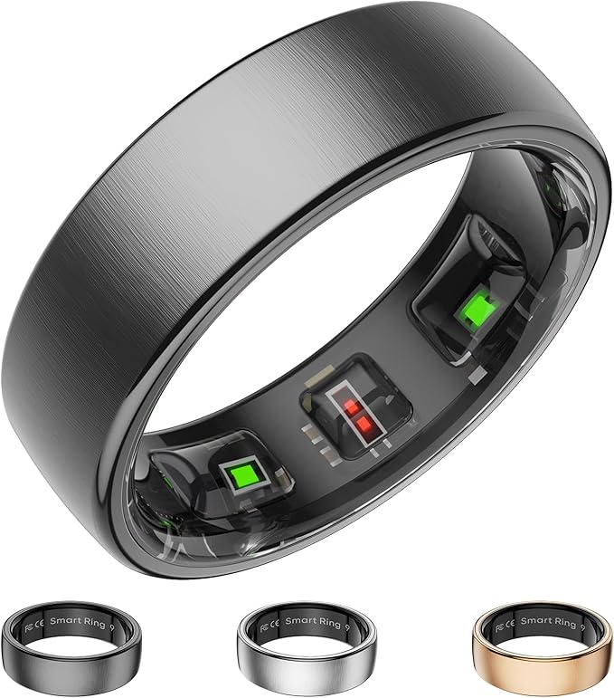 Fitness Tracker, Smart Ring for Women Men, Fitness Ring with Sleep Tracker, 24/7 Heart Rate Monitor, Health Activity Trackers, Step Counter,Calorie Pedometer,No Subscription,for iOS Android(Black,#7)