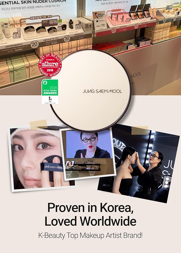 [JUNGSAEMMOOL OFFICIAL] Essential Skin Nuder Cushion (07 Medium) | Refill not Included | Natural Finish | SPF50 Broad Spectrum | Foundation Makeup | Korean Makeup Artist Brand