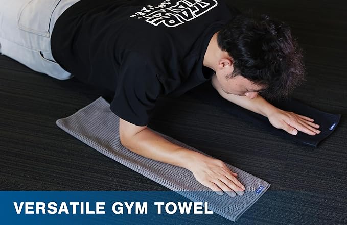 Microfiber Gym Towels with Snap Strap Closure, Ribbed Pattern Sports Towels for Yoga, Home and Outdoor Activities, 27” x 16”, 6 Pack, Black/Grey
