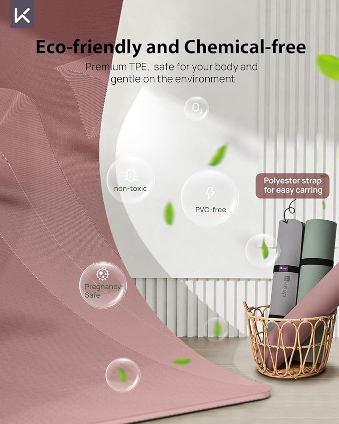 KEEP Yoga Mat, 32" Extra Wide Exercise Mat with Strap for Men and Women, 7mm Thick Double-Sided Non-Slip Eco-friendly Yoga Mat for Pilates, Workout and Fitness