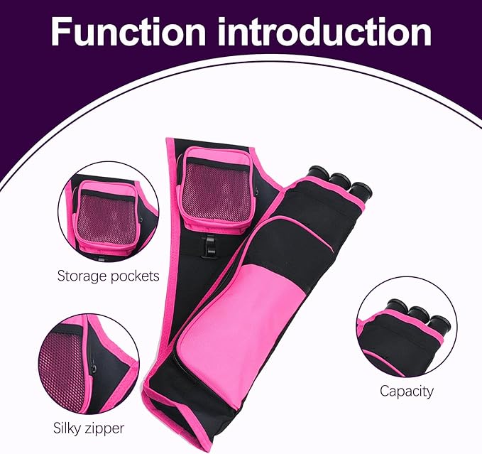 3-Tubes Hip Quiver Waist Hanged Archery Arrow Carry Bag with Pockets Adjustable Belt for Hunting, Target Practice, and Outdoor Shooting, Fits Both Youth and Adults