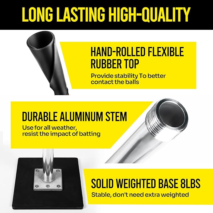 Baseball Batting Tee - Professional Hitting Tee for Baseball/Softball with Weighted Base,Flexible Rubber Top, Premium Aluminum Baseball Tee, Easy Adjust Height 24-46 inches For Kids or Adults