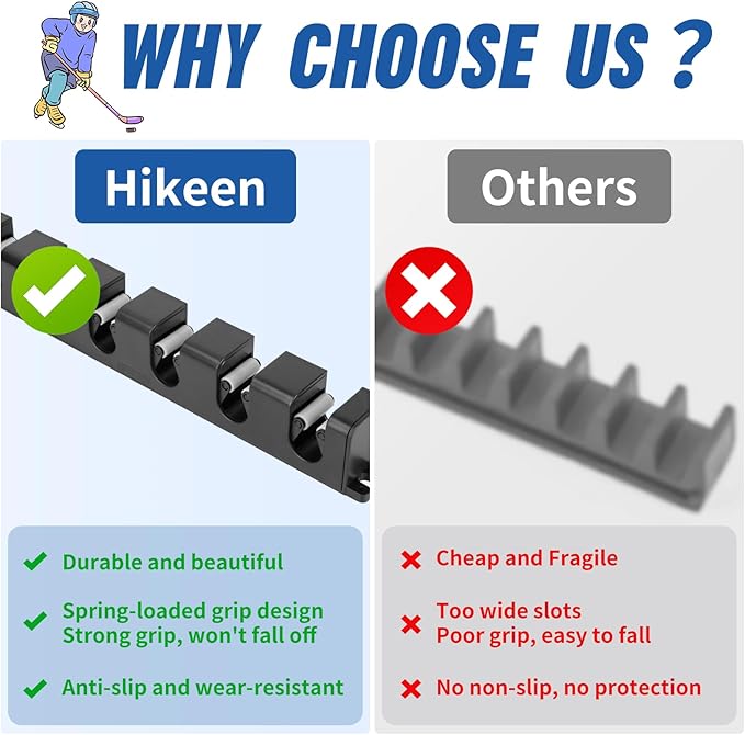 Hikeen Hockey Stick Wall Mount, Enhanced Stability Ice Hockey Stick Display Holder, Space-Saving Hockey Stick Organizer Holds up to 6 Sticks for Any Home Office Wall