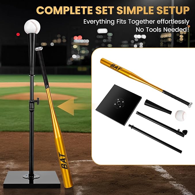 Baseball Batting Tee Set with Light Weight Aluminum Bat and Baseball - Hitting Tee - Baseball Tee - Batting Tees for Baseball - Hitting Tee for Baseball - Baseball Hitting Tee - Baseball Tee Set