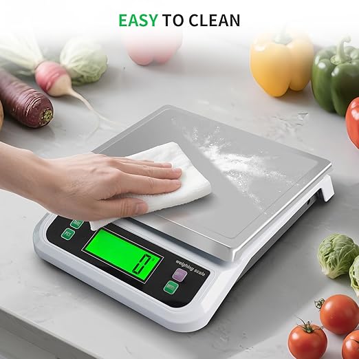 Large Digital Kitchen Scale 40kg/88lbs Commercial Food Scale with Tare and PCS Funtion for Parts and Coins LCD Display Stainless Steel Baking Scale for Cooking, Adapter Included (White, 40kg)