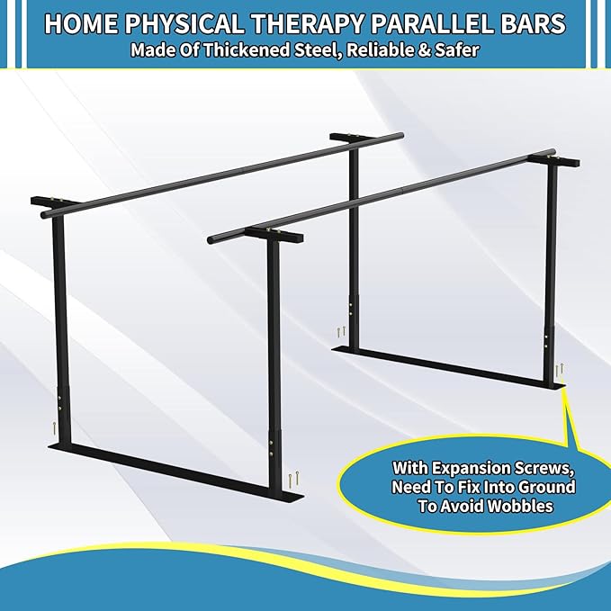 Physical therapy parallel bars, Walking assist bar for rehab & walking balance issues, Adjustable height & width (6FT)